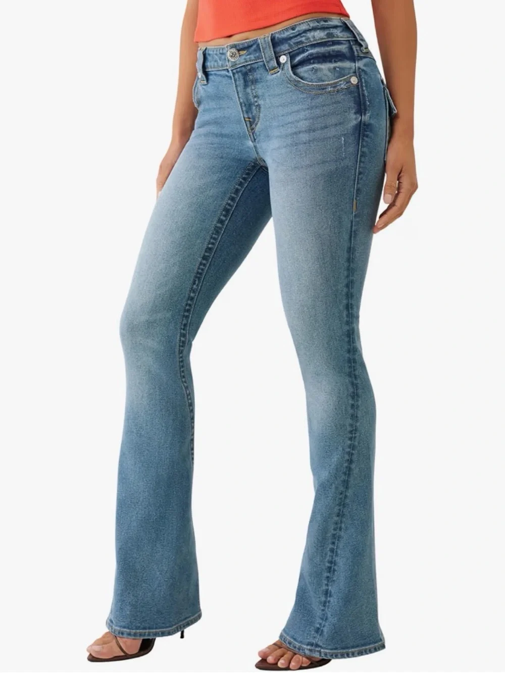 True Religion Joey Mid-Rise Flap Flare Jeans, Light Wash, NWT, Women’s Multiple